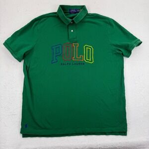 Polo Ralph Lauren‎ Classic Fit Green Polo spellout Shirt Colorful Logo Mens XL